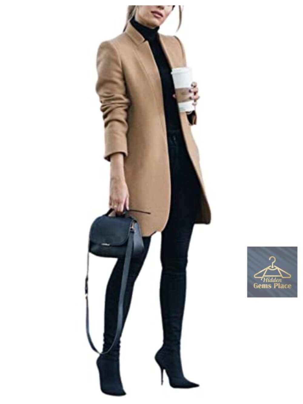 Women's Wool Blend Pea Coat Long Sleeve Slim Fit Notched Lapel
